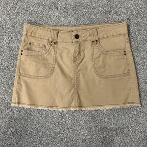 Jordache Skirt Womens 5/6 Tan Stretch Mini Frayed Hem Embroidered vintage mini